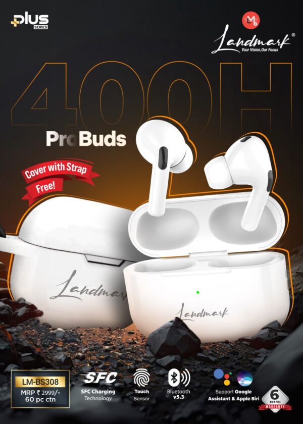 🔊 Landmark ProBuds LM-BS308 | Wireless Earbuds with 400H Standby | Bluetooth v5.3 | Touch Sensor | SFC Charging | 6 Months Warranty